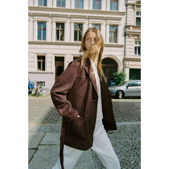 ZARA SUEDE EFFECT JACKET WITH BELT - Picture 2 of 10